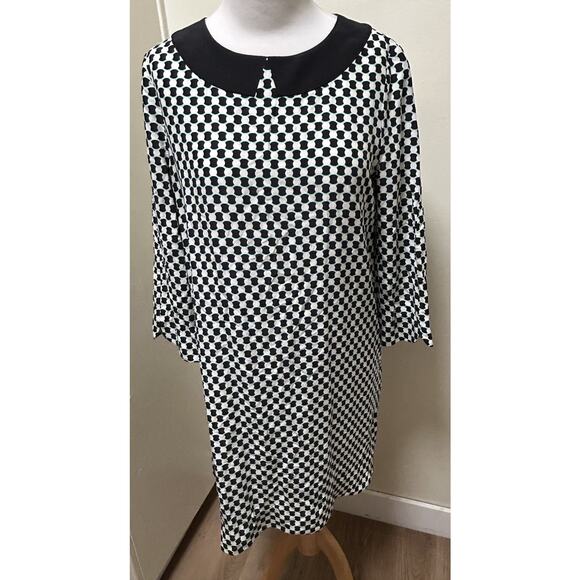 Kate Spade Kassia Silk 3/4 Sleeve Exposed Back Zipper Geo Shift Dress - Size M - Picture 1 of 5